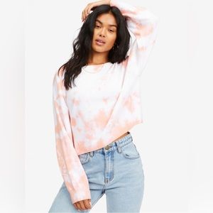 Billabong Under the Sun Tue Dye Crewneck Pullover Sweater - Orange/White - S